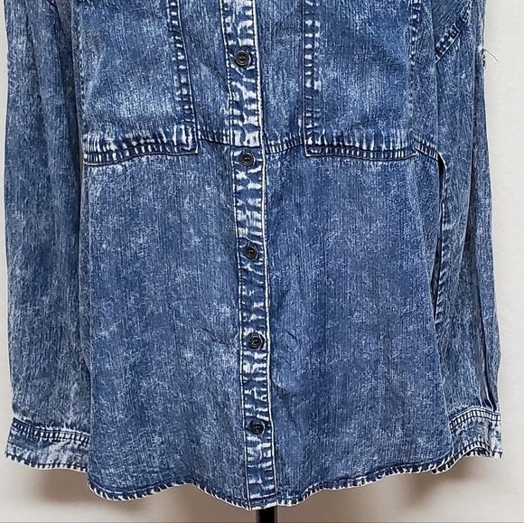 LIVERPOOL Jeans Washed Out High Low Button Up Split Back Top Large - Picture 6 of 13
